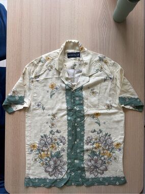 New Abercrombie & Fitch Mens M Summer Linen Blend Floral Flower Button Shirt